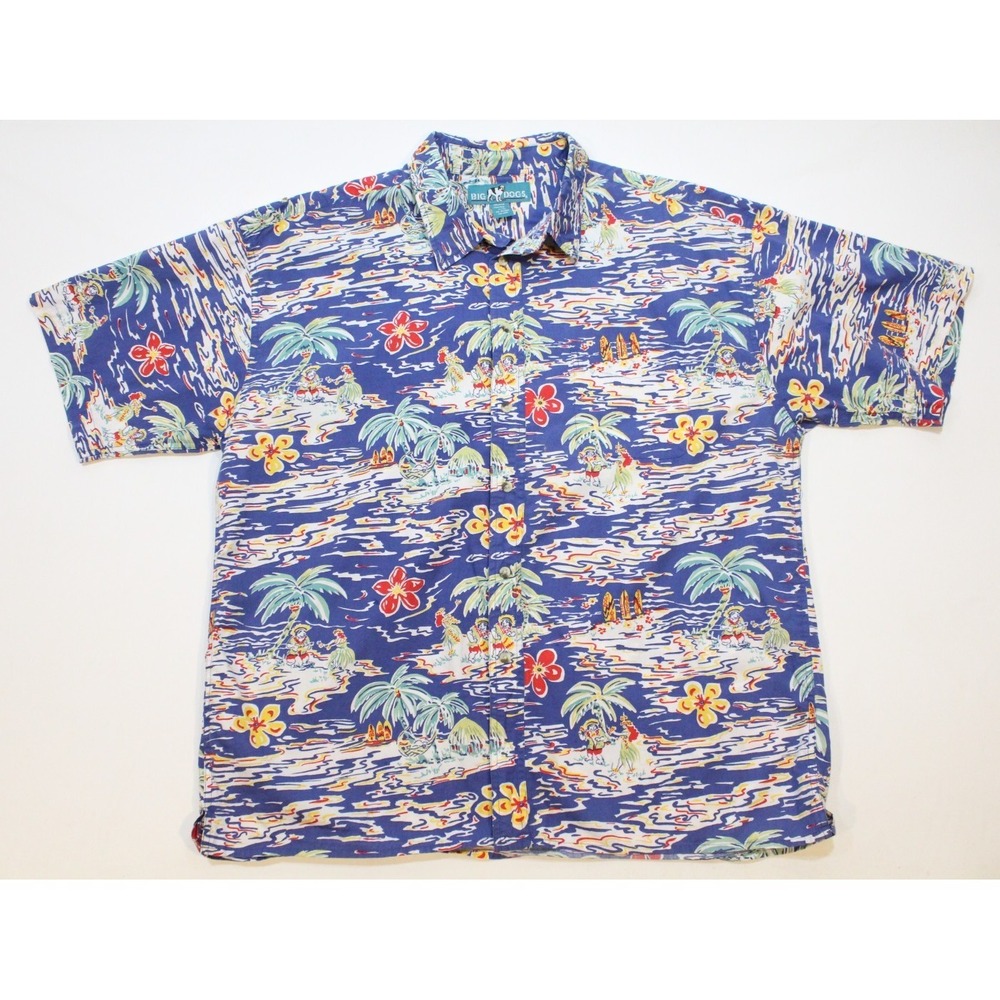 Big Dogs Hawaiian Style Short Sleeve Patterned Graphic Button Up Shirt 1X/2X VTG